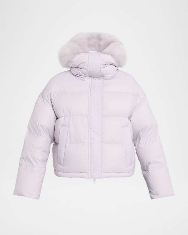 Short Down Jacket with Removable Fur Trim